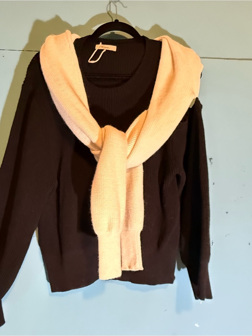 Umi Brown Crewneck Sweater with Cream Knit Accent